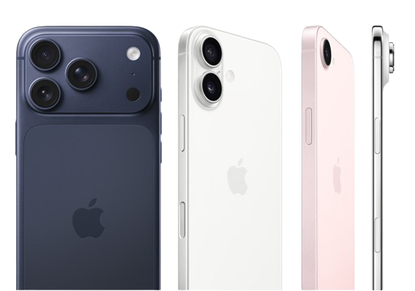 A lineup of iPhone models, Pro, Plus and standard